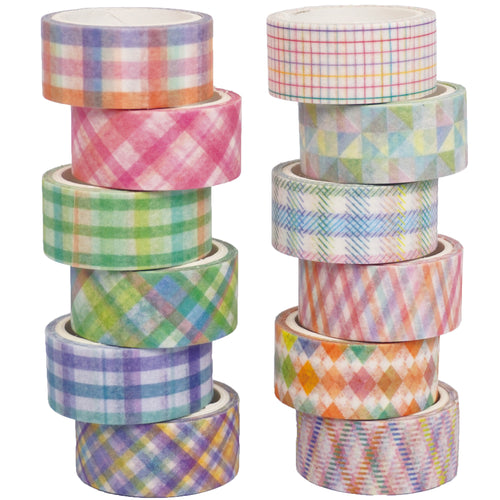 Basic Grid 12 Rolls Washi Tape - Colored