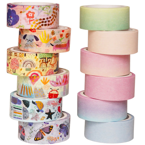        Animals_Washi_Tape_Set_Solid_Colors_Gold_Foil_15mm_12Rolls