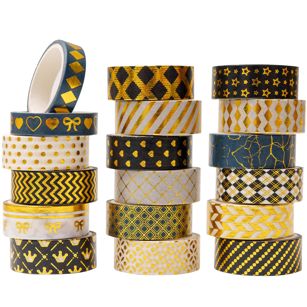 Black_Gold_Washi_Tape_Set_Printed_Basic_Patterns_Foil_White_Artwork_15mm_18Rolls