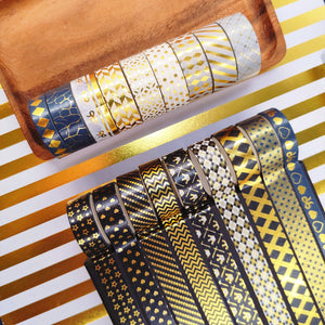Black_Gold_Washi_Tape_Set_Printed_Basic_Patterns_Foil_White_Artwork_15mm_18Rolls