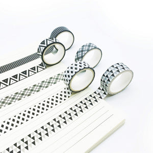 Black_White_Washi_Tape_Set_Printed_Basic_Patterns_Grid_Dots_Artwork_15mm_10Rolls