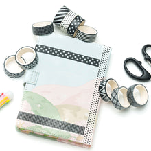 Load image into Gallery viewer, Black_White_Washi_Tape_Set_Printed_Basic_Patterns_Grid_Dots_Artwork_15mm_10Rolls