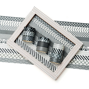 Black_White_Washi_Tape_Set_Printed_Basic_Patterns_Grid_Dots_Artwork_15mm_10Rolls