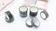 Load image into Gallery viewer, Black_White_Washi_Tape_Set_Printed_Basic_Patterns_Grid_Dots_Artwork_15mm_10Rolls