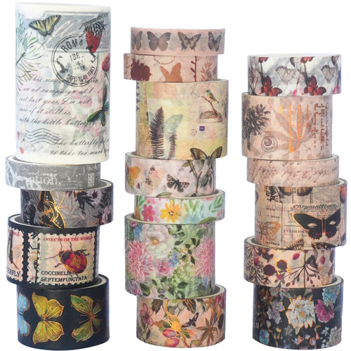        Butterfly_Washi_Tape_Set_Vintage_Wide_Gold_Foil_15mm_18Rolls