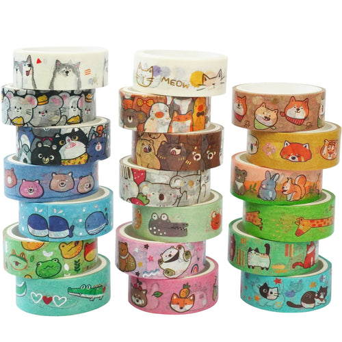    Cute_Animals_Washi_Tape_Set_Gold_Foil_Silver_Pet_Kawaii_Artwork_15mm_20Rolls