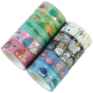    Cute_Animals_Washi_Tape_Set_Gold_Foil_Silver_Pet_Kawaii_Artwork_15mm_20Rolls