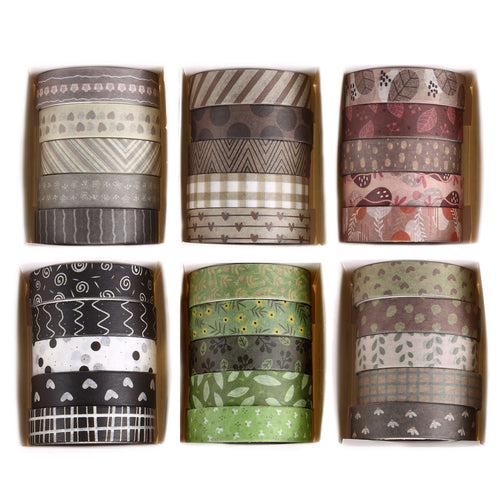    Cute_Basic_Washi_Tape_Set_Printed_Leaves_Patterns_Flowers_Kawaii_Artwork_10mm_30Rolls
