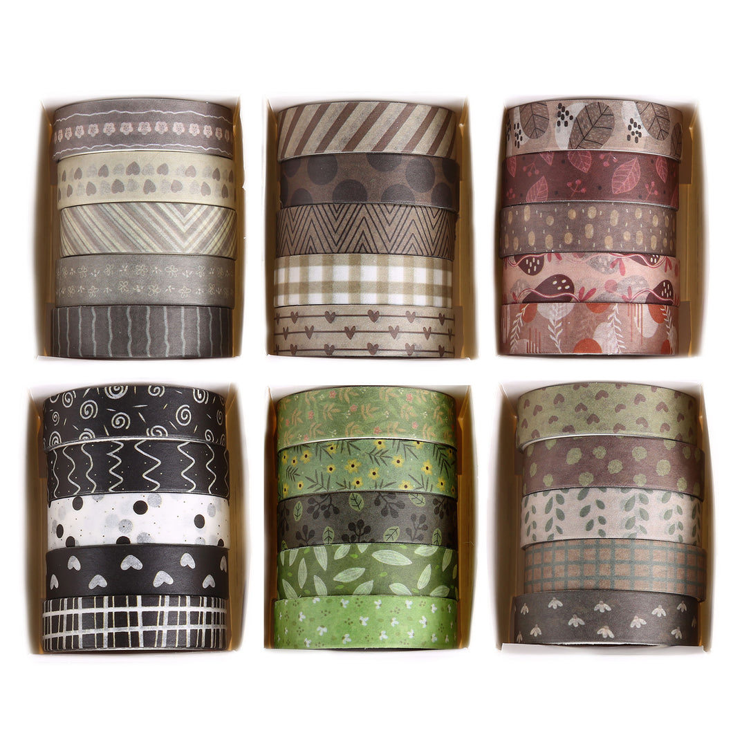    Cute_Basic_Washi_Tape_Set_Printed_Leaves_Patterns_Flowers_Kawaii_Artwork_10mm_30Rolls