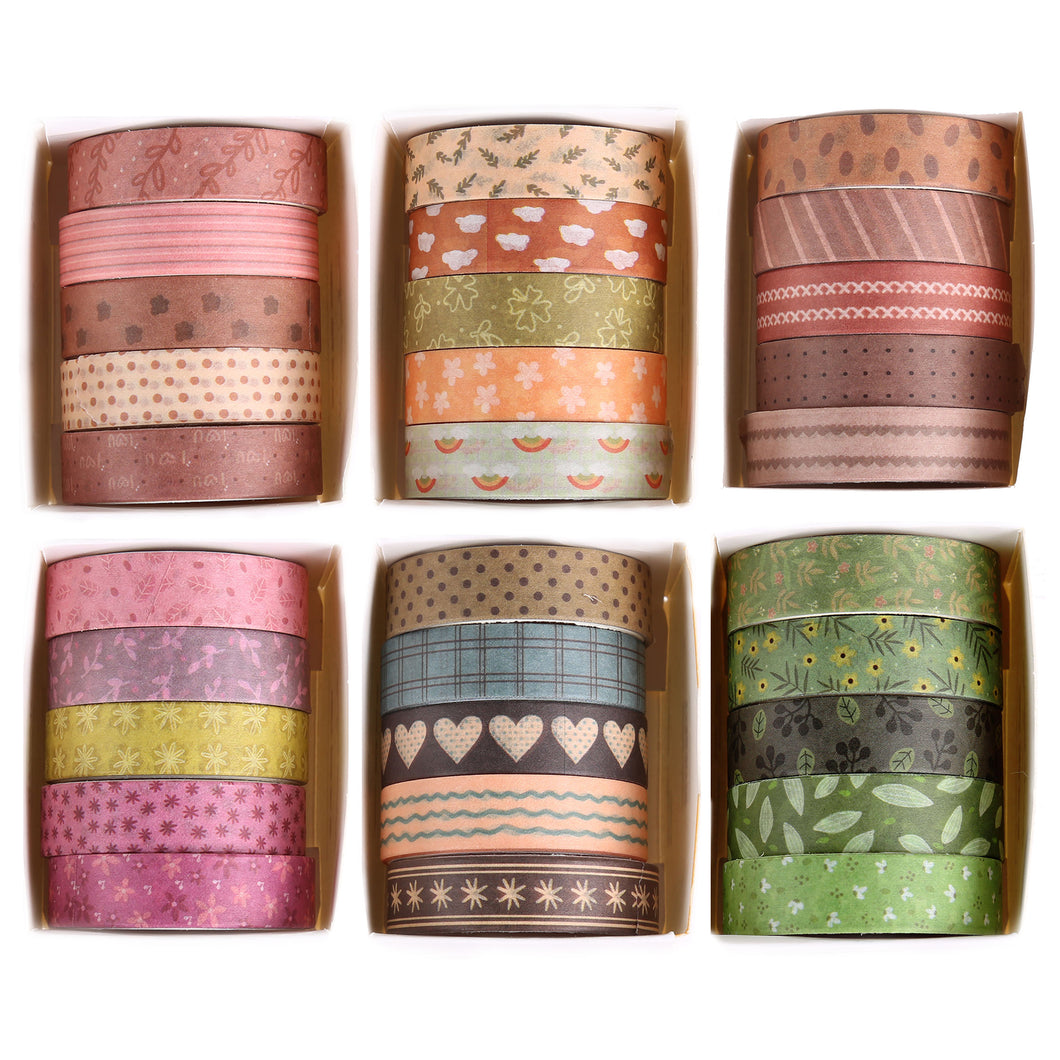 Cute_Basic_Washi_Tape_Set_Printed_Leaves_Patterns_Flowers_Kawaii_Artwork_10mm_30Rolls