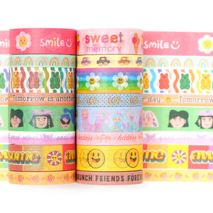 Cute_Cartoon_Washi_Tape_Set_Printed_Basic_Patterns_Happy_Kawaii_Artwork_15mm_16Rolls