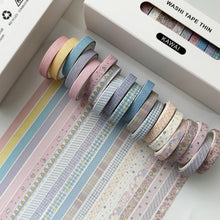 Load image into Gallery viewer, Cute_Washi_Tape_Set_Skinny_Basic_Patterns_Thin_Kawaii_Sticky_Tapes_Artwork_10mm_20Rolls