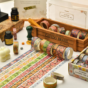    FLowers_Washi_Tape_Set_Printed_Floral_Patterns_Gold_Foil_Plant_Garden_Artwork_15mm_20Rolls