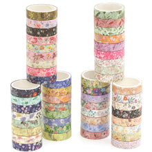 Load image into Gallery viewer, Flowers_Washi_Tape_Set_Skinny_Floral_Patterns_Thin_Leaves_Sticky_Tapes_Artwork_10mm_50Rolls