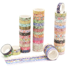 Load image into Gallery viewer, Flowers_Washi_Tape_Set_Skinny_Floral_Patterns_Thin_Leaves_Sticky_Tapes_Artwork_10mm_50Rolls
