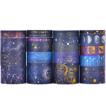 Load image into Gallery viewer, Galaxy_Washi_Tape_Set_Printed_Stars_Patterns_Gold_Foil_Sky_Planet_Artwork_15mm_20Rolls