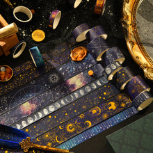 Load image into Gallery viewer, Galaxy_Washi_Tape_Set_Printed_Stars_Patterns_Gold_Foil_Sky_Planet_Artwork_15mm_20Rolls
