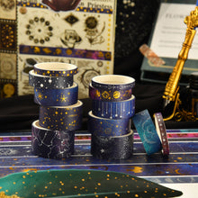 Load image into Gallery viewer, Galaxy_Washi_Tape_Set_Printed_Stars_Patterns_Gold_Foil_Sky_Planet_Artwork_15mm_20Rolls