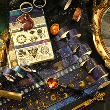 Load image into Gallery viewer, Galaxy_Washi_Tape_Set_Printed_Stars_Patterns_Gold_Foil_Sky_Planet_Artwork_15mm_20Rolls