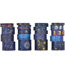 Load image into Gallery viewer, Galaxy_Washi_Tape_Set_Printed_Stars_Patterns_Gold_Foil_Sky_Planet_Artwork_15mm_20Rolls