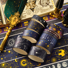 Load image into Gallery viewer, Galaxy_Washi_Tape_Set_Printed_Stars_Patterns_Gold_Foil_Sky_Planet_Artwork_15mm_20Rolls