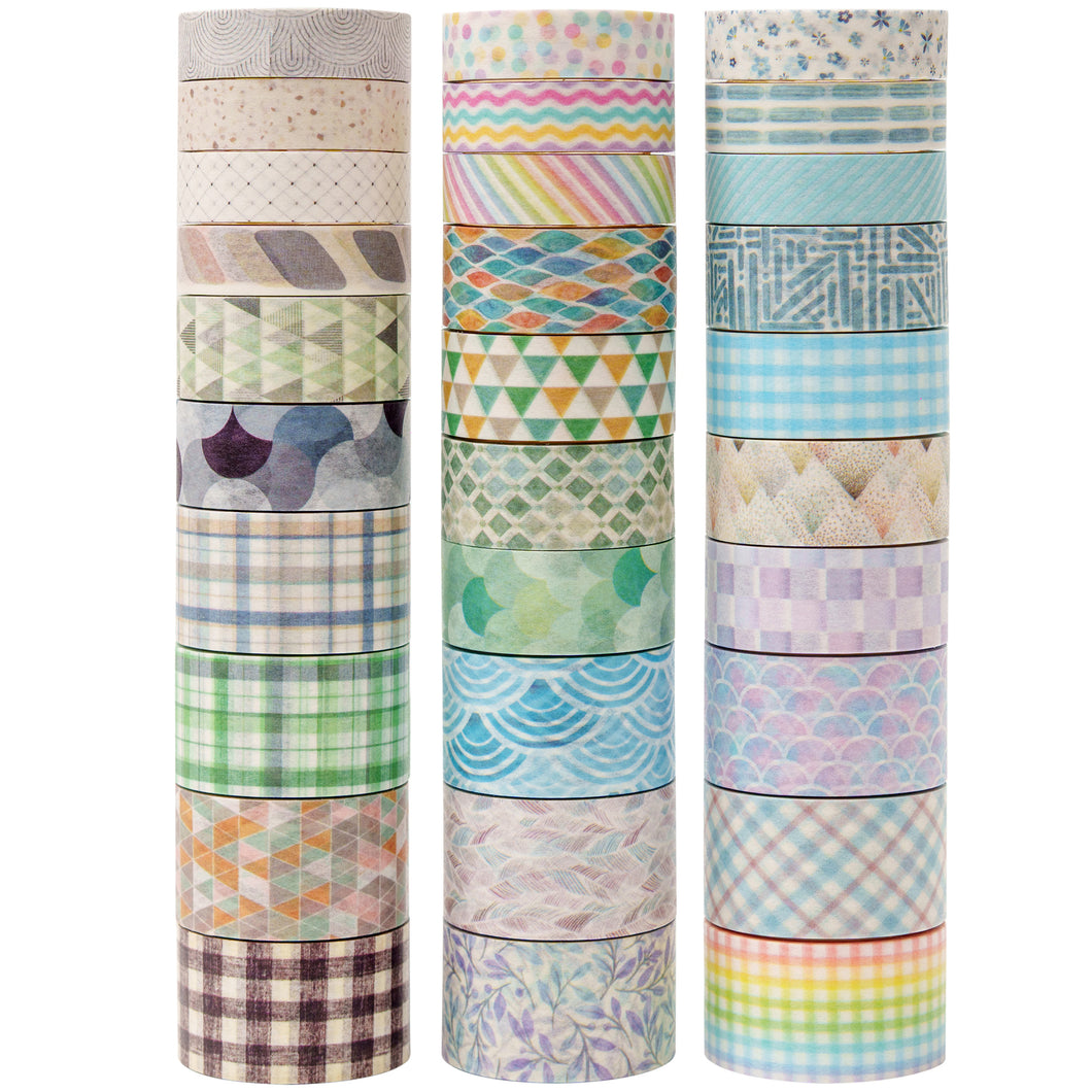 Geometric_Washi_Tape_Set_Printed_Basic_Patterns_Dot_Kawaii_Artwork_15mm_30Rolls