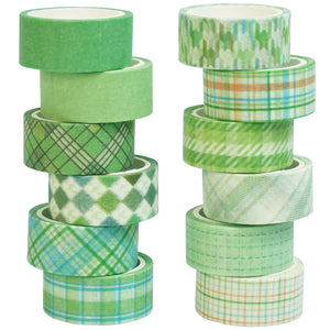 Green_Grid_Washi_Tape_Set_Plaid_Basic_Pattern_Color_15mm_12Rolls