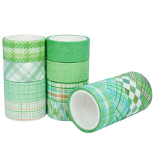 Load image into Gallery viewer, Green_Grid_Washi_Tape_Set_Plaid_Basic_Pattern_Color_15mm_12Rolls