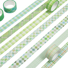Load image into Gallery viewer, Green_Grid_Washi_Tape_Set_Plaid_Basic_Pattern_Color_15mm_12Rolls