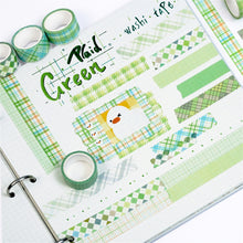 Load image into Gallery viewer, Green_Grid_Washi_Tape_Set_Plaid_Basic_Pattern_Color_15mm_12Rolls