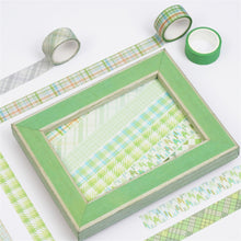 Load image into Gallery viewer, Green_Grid_Washi_Tape_Set_Plaid_Basic_Pattern_Color_15mm_12Rolls