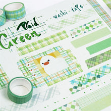 Load image into Gallery viewer, Green_Grid_Washi_Tape_Set_Plaid_Basic_Pattern_Color_15mm_12Rolls