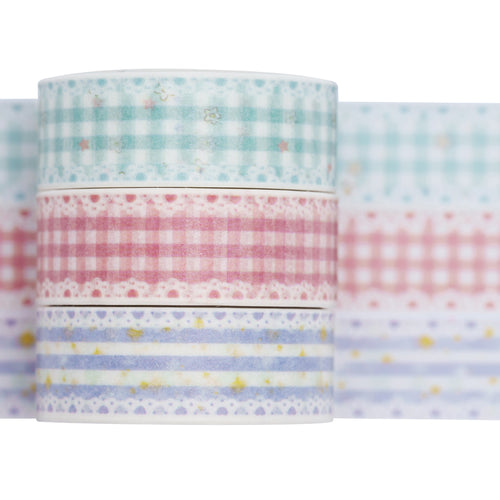 Japanese-style Lace Plaid 3 Rolls Washi Tape