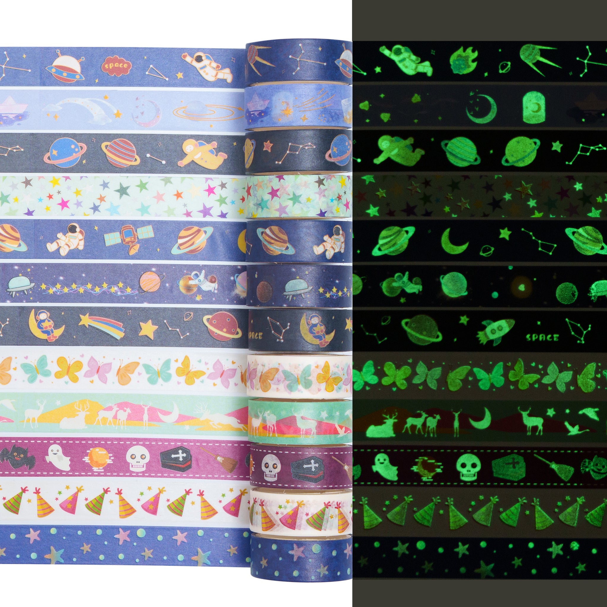 Cute Creatures Washi Tape Set 8 Rolls Luminous Glow in The Dark Decorative  Tape
