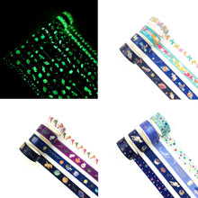 Load image into Gallery viewer,    Luminous_Galaxy_Washi_Tape_Set_Printed_Space_Patterns_Grow_In_The_Dark_Star_Artwork_15mm_12Rolls