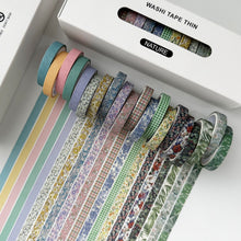 Load image into Gallery viewer, Nature_Washi_Tape_Set_Skinny_Basic_Patterns_Thin_Flowers_Leaves_Sticky_Tapes_Artwork_10mm_20Rolls