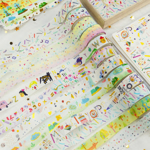      Paintings_Washi_Tape_Set_Children_Colors_Gold_Foil_15mm_12Rolls
