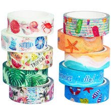 Load image into Gallery viewer, Passion_Summer_Washi_Tape_Set_Watermelon_Blue_White_Sea_Pattern_Color_15mm_10Rolls_1
