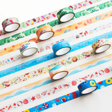 Load image into Gallery viewer, Passion_Summer_Washi_Tape_Set_Watermelon_Blue_White_Sea_Pattern_Color_15mm_10Rolls_1