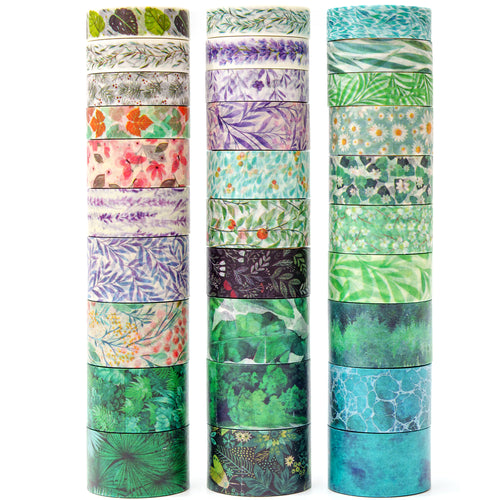 Plant_Flower_Washi_Tape_Set_Printed_Leaves_Nature_Tree_Kawaii_Artwork_15mm_30Rolls