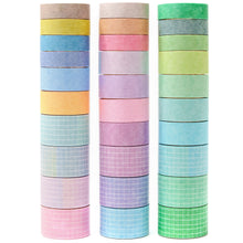 Load image into Gallery viewer, Solid_Colors_Washi_Tape_Set_Printed_Basic_Patterns_Grid_Kawaii_Artwork_15mm_30Rolls