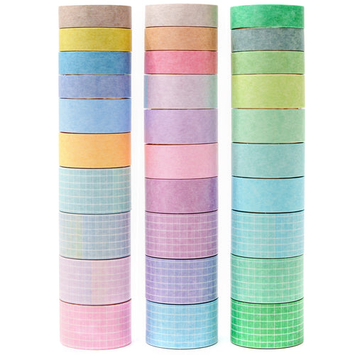 Solid_Colors_Washi_Tape_Set_Printed_Basic_Patterns_Grid_Kawaii_Artwork_15mm_30Rolls