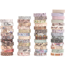 Load image into Gallery viewer, Vintage_Washi_Tape_Set_Skinny_Basic_Patterns_Thin_Retro_Sticky_Tapes_Artwork_10mm_50Rolls