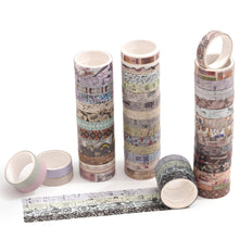 Load image into Gallery viewer, Vintage_Washi_Tape_Set_Skinny_Basic_Patterns_Thin_Retro_Sticky_Tapes_Artwork_10mm_50Rolls