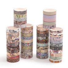 Load image into Gallery viewer, Vintage_Washi_Tape_Set_Skinny_Basic_Patterns_Thin_Retro_Sticky_Tapes_Artwork_10mm_50Rolls