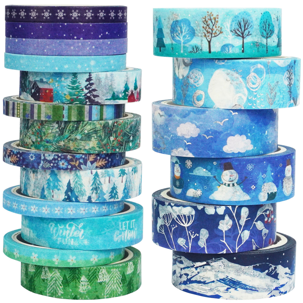 Winter_Blue_Washi_Tape_Set_Gold_Foil_Silver_Colors_Snow_Artwork_10mm_19Rolls