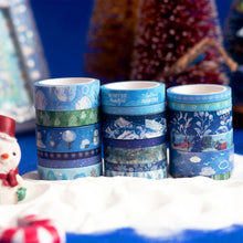 Load image into Gallery viewer, Winter_Blue_Washi_Tape_Set_Gold_Foil_Silver_Colors_Snow_Artwork_10mm_19Rolls