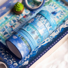 Load image into Gallery viewer, Winter_Blue_Washi_Tape_Set_Gold_Foil_Silver_Colors_Snow_Artwork_10mm_19Rolls
