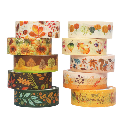    Autumn_Flowers_Washi_Tape_Set_Plants_Orange_Yellow_Girl_15mm_10Rolls