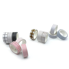 Load image into Gallery viewer, Basic_Grid_Washi_Tape_Set_Plaid_Dots_Lines_15mm_12Rolls
